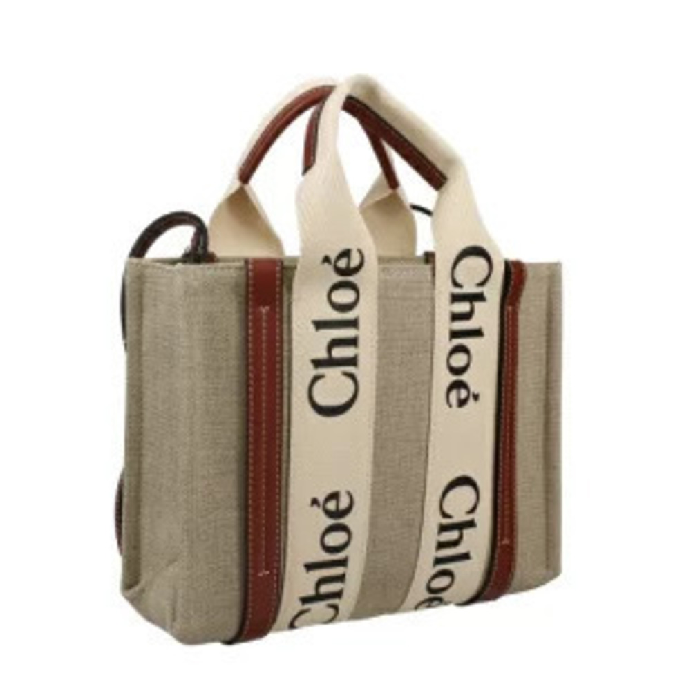 Chloe WHITE Woody Bag Brown Tote White Brown